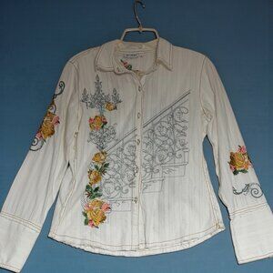 DB Sport Aziza Women’s S Embroidered Flowers Western Cowgirl Shirt Boho Feminine